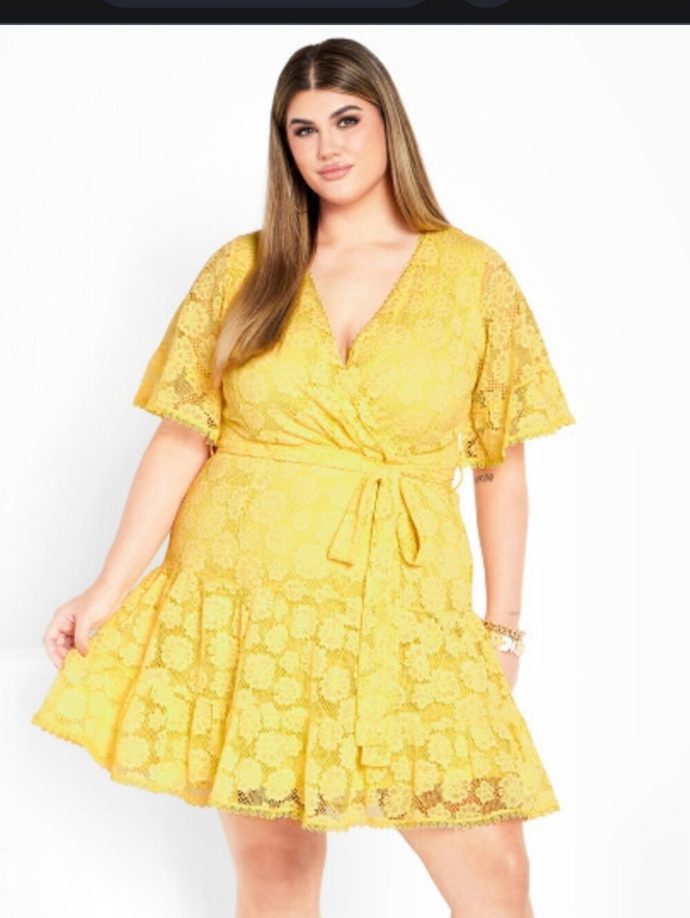 City Chic Green Lace Wrap Dress
